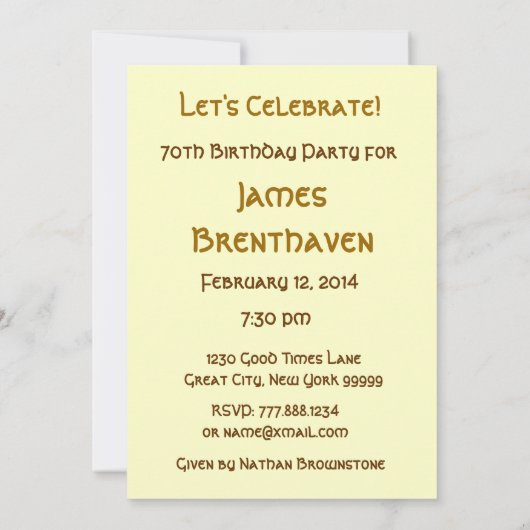 70歳の誕生日パーティーへの招待状キャンドルと贈り物 招待状 (裏面)