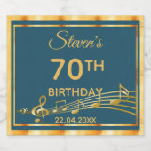 70歳の誕生日パーティーエレガントティール（緑がかった色）と金ゴールド音楽 スパークリングワインラベル (シングルラベル)