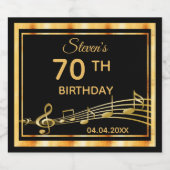 70歳の誕生日パーティーエレガントブラック&金ゴールド音楽 スパークリングワインラベル (シングルラベル)