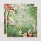 70歳の誕生日パーティーシャビーシックなハイビスカスの花 招待状 (正面/裏面)