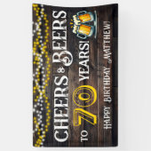 70歳の誕生日パーティーバナーを祝して乾杯とビール 横断幕 (縦)