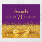70歳の誕生日パーティーパープル金ゴールドボウ スパークリングワインラベル (シングルラベル)