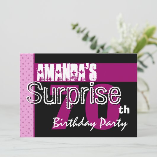 70歳の誕生日パーティーピンクの柄のテンプレート 招待状 (スタンド正面)