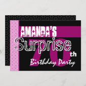 70歳の誕生日パーティーピンクの柄のテンプレート 招待状 (正面/裏面)