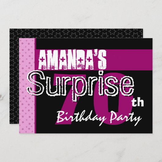 70歳の誕生日パーティーピンクの柄のテンプレート 招待状 (正面/裏面)