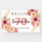 70歳の誕生日パーティーピンクの金ゴールド白 横断幕 (横)