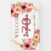 70歳の誕生日パーティーピンクの金ゴールド白 横断幕 (縦)