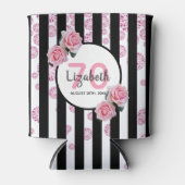 70歳の誕生日パーティーピンク花模様ストライプズグラム 缶クーラー (正面)