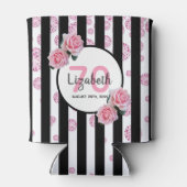 70歳の誕生日パーティーピンク花模様ストライプズグラム 缶クーラー (裏面)
