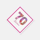 70歳の誕生日パーティーフローラピンクフレームナプキン スタンダードカクテルナプキン (角)