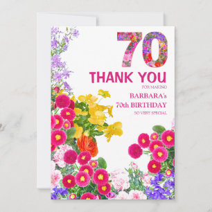 70歳の誕生日パーティーフローラフラットサンキューカード サンキューカード