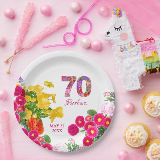 70歳の誕生日パーティーフローラ花束プレート ペーパープレート (パーティー)