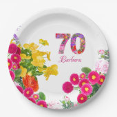 70歳の誕生日パーティーフローラ花束プレート ペーパープレート (正面)