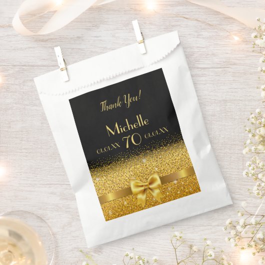70歳の誕生日パーティーブラック金ゴールドボウエレガント名 フェイバーバッグ (クリップ留めされた状態)