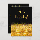 70歳の誕生日パーティーブラック金ゴールドボウ 招待状 (正面/裏面)