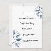 70歳の誕生日パーティーホワイトブルー花模様植物学 招待状 (正面)