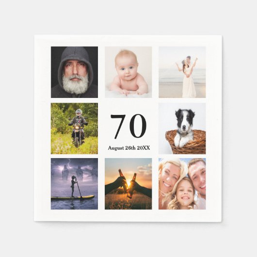 70歳の誕生日パーティー写真コラージュの男たち スタンダードカクテルナプキン (正面)