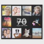 70歳の誕生日パーティー写真コラージュ女性ブラック ラッピングペーパー (フラット)