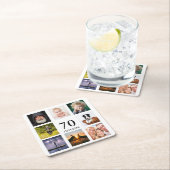 70歳の誕生日パーティー写真コラージュ男ホワイト スクエアペーパーコースター (インサイチュ)