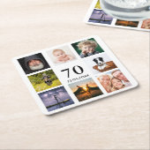 70歳の誕生日パーティー写真コラージュ男ホワイト スクエアペーパーコースター (アングル)
