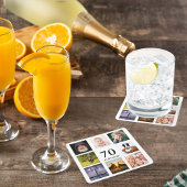 70歳の誕生日パーティー写真コラージュ男ホワイト スクエアペーパーコースター