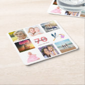 70歳の誕生日パーティー写真コラージュ白 スクエアペーパーコースター (アングル)