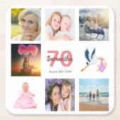 70歳の誕生日パーティー写真コラージュ白 スクエアペーパーコースター (正面)