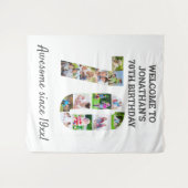 70歳の誕生日パーティー写真コラージュ背景 タペストリー (正面(横))