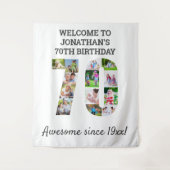 70歳の誕生日パーティー写真コラージュ背景 タペストリー (正面)