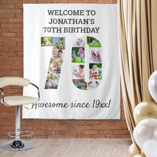 70歳の誕生日パーティー写真コラージュ背景 タペストリー
