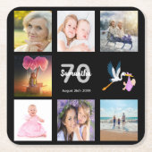70歳の誕生日パーティー写真コラージュ黒 スクエアペーパーコースター (正面)