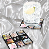 70歳の誕生日パーティー写真コラージュ黒 スクエアペーパーコースター