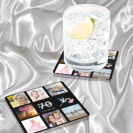 70歳の誕生日パーティー写真コラージュ黒 スクエアペーパーコースター