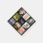 70歳の誕生日パーティー写真コラージュ黒 スタンダードカクテルナプキン (角)
