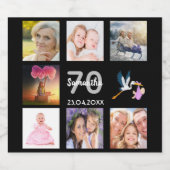 70歳の誕生日パーティー写真コラージュ黒 スパークリングワインラベル (シングルラベル)