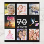 70歳の誕生日パーティー写真コラージュ黒 ワインラベル (シングルラベル)