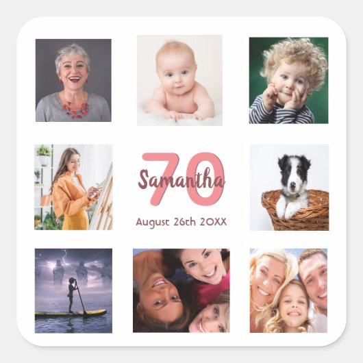 70歳の誕生日パーティー写真コラージュ スクエアシール (正面)