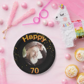70歳の誕生日パーティー写真ブラック金ゴールド ペーパープレート (パーティー)