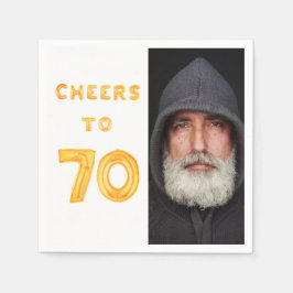 70歳の誕生日パーティー写真金ゴールドバルーン応援 スタンダードカクテルナプキン