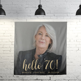 70歳の誕生日パーティー写真 ゴールドスクリプト チェアーズ タペストリー