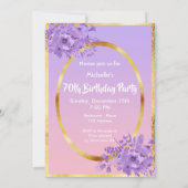 70歳の誕生日パーティー招待バラ金ゴールド紫 招待状 (裏面)