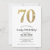 70歳の誕生日パーティー招待状モダン金ゴールドグリッター 招待状 (正面)