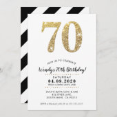 70歳の誕生日パーティー招待状モダン金ゴールドグリッター 招待状 (正面/裏面)