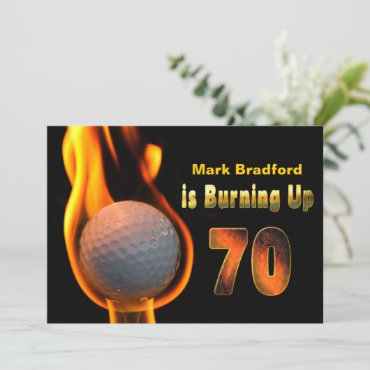 70歳の誕生日パーティー招待状 – ゴルフボールバーニング 招待状 (スタンド正面)