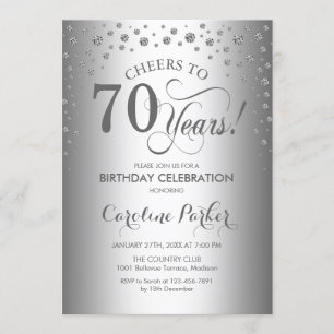 70歳の誕生日パーティー招待状 - シルバー 招待状