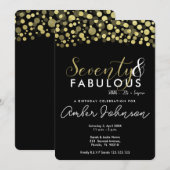 70歳の誕生日パーティー招待状　ブラックとゴールド 招待状 (正面/裏面)