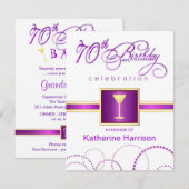 70歳の誕生日パーティー招待状 - モノグラム付き 招待状 (正面/裏面)