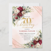 70歳の誕生日パーティー招待状 - 高級感のあるゴールドの花柄 招待状 (正面)
