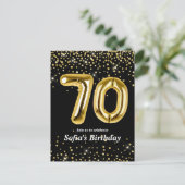 70歳の誕生日パーティー用のグリッターゴールド風船 ポストカード (スタンド正面)