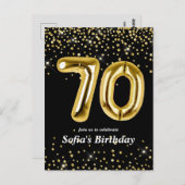 70歳の誕生日パーティー用のグリッターゴールド風船 ポストカード (正面/裏面)